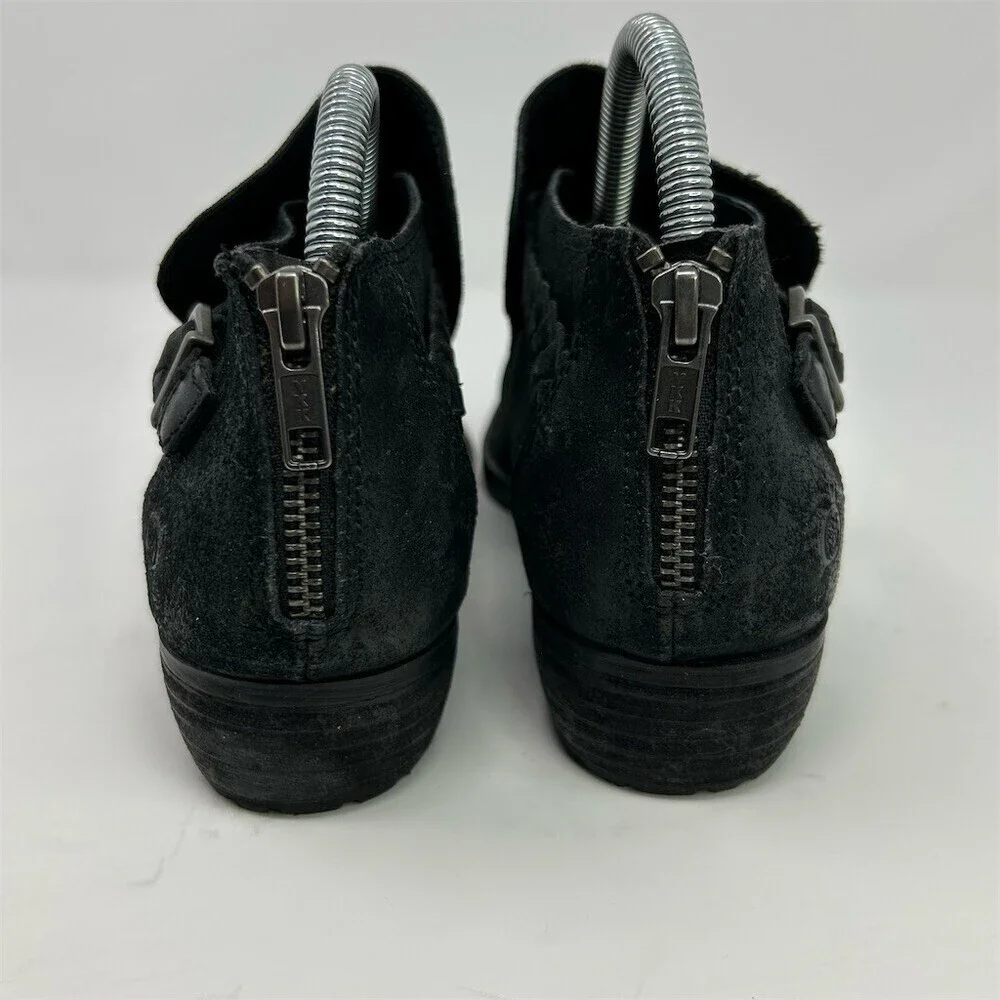 Born Sylvia Ankle Heeled Booties Black Braided Strap Buckle Back Zip Size 8